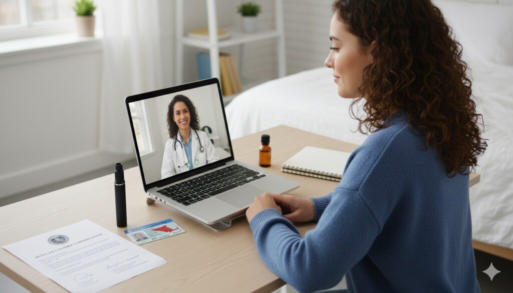 Online telehealth consultation for a Massachusetts medical marijuana card.