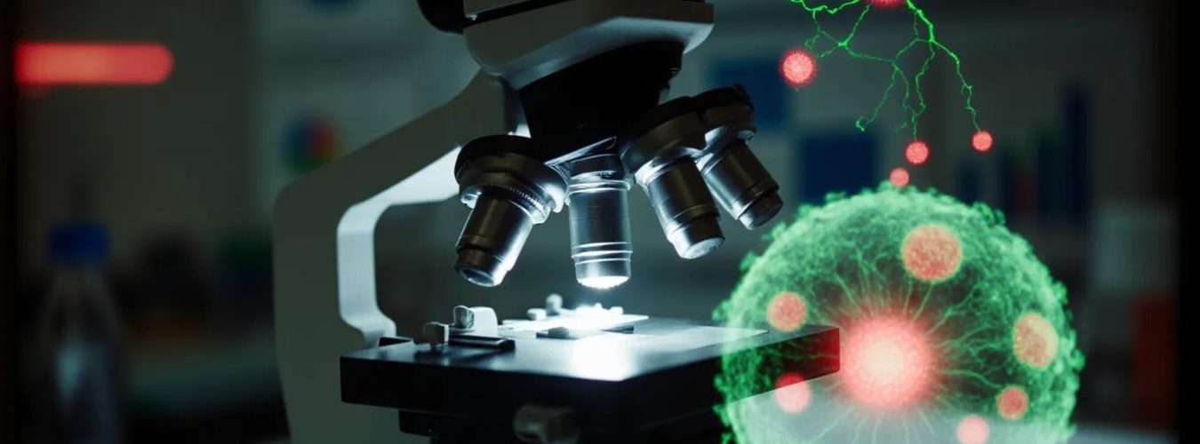 cancer cells in a lab with molecular graphics showing enhanced anti-cancer effects of a medication and plant-derived compound, highlighting apoptosis and receptor modulation.